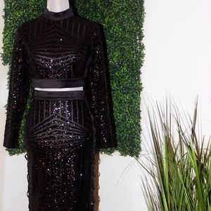 House of CB, Two-piece, Size Small, Black Sparkle Dress, open tie up sides